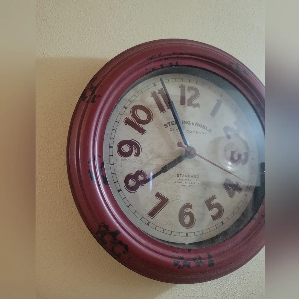 Sterling & Noble Clock Co Red Vintage-Style Wall Clock Rustic Retro